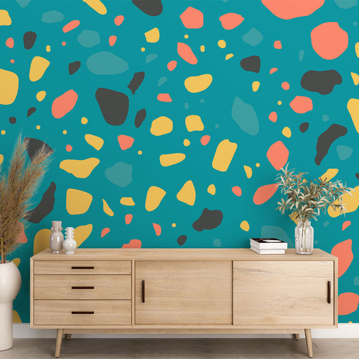 Papier peint terrazzo coloré avec motifs abstraits pour salon moderne et tendance