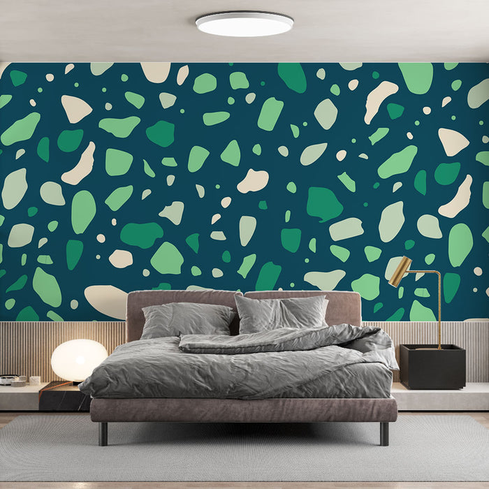 Papier peint terrazzo | Motifs verts et crèmes