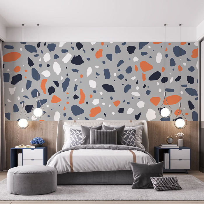 Papier peint terrazzo | Design moderne orange et bleu