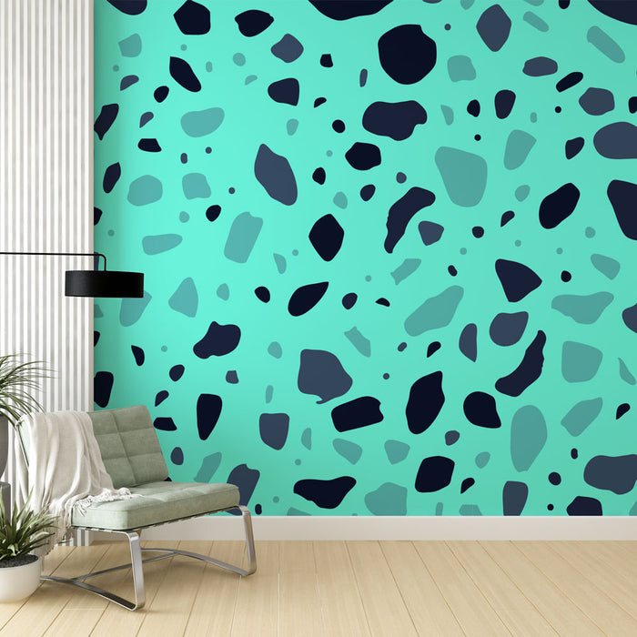 Papier peint terrazzo vert menthe avec motifs abstraits pour salon moderne