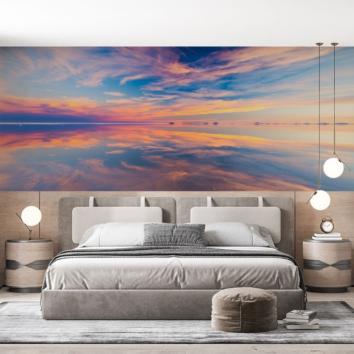 Papier peint paysage de coucher de soleil | Reflets sereins et pastel