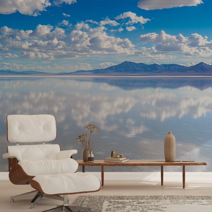 Papier peint paysage surréaliste | Reflets de nuages sur une étendue d'eau