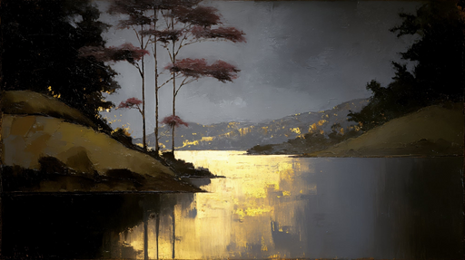 Papier peint paysage lumineux Scène de lac au coucher du soleil