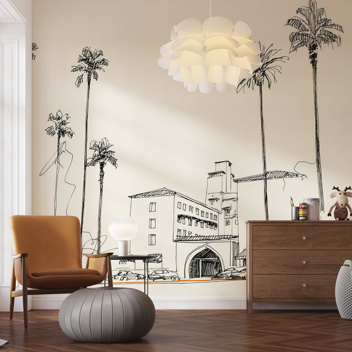 Papier peint bâtiment urbain | Illustration minimaliste