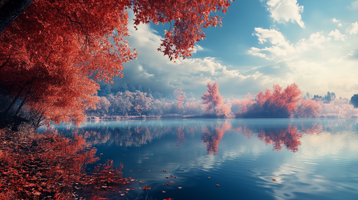 Papier peint paysage d'automne Reflets enchanteurs sur lac