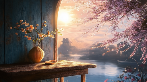 Papier peint paysage floral Jardin de cerisiers en fleurs