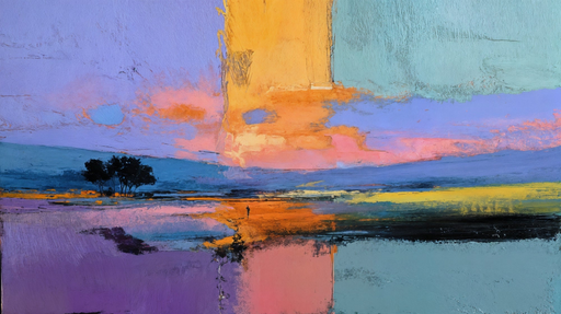 Papier peint paysage abstrait Horizon coloré et harmonieux