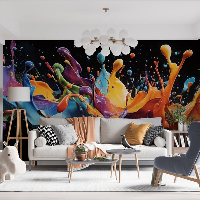 Papier peint abstrait multicolore avec éclaboussures de peinture pour salon moderne et artistique