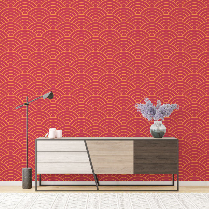 Papier peint motif vague | Design géométrique rose et orange