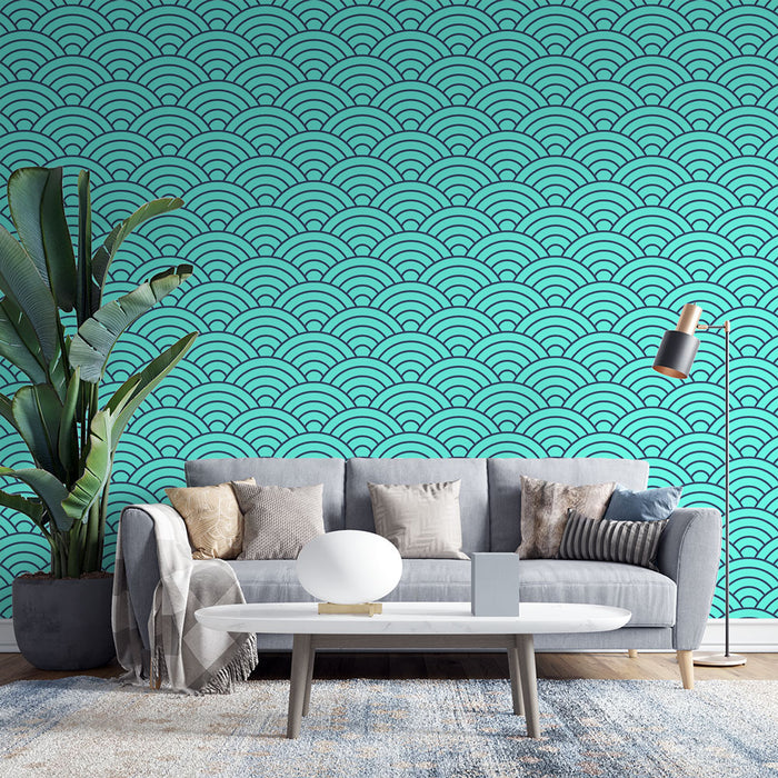 Papier peint motif géométrique | Vagues turquoise