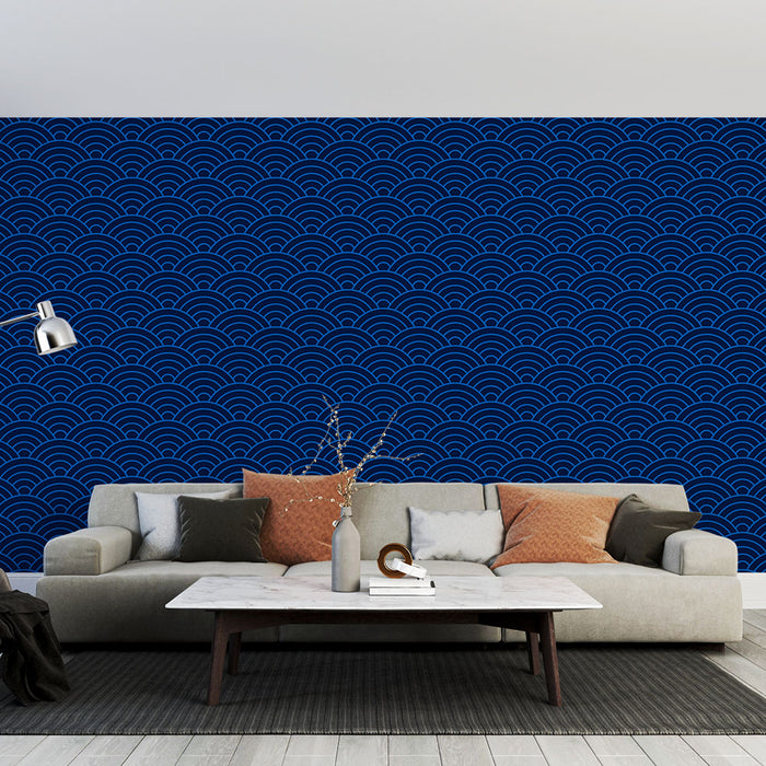 Papier peint motif vague | Design géométrique bleu