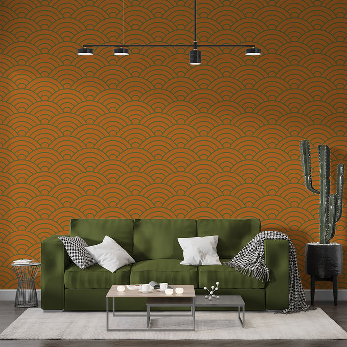 Papier peint motif vagues | Design orange et noir