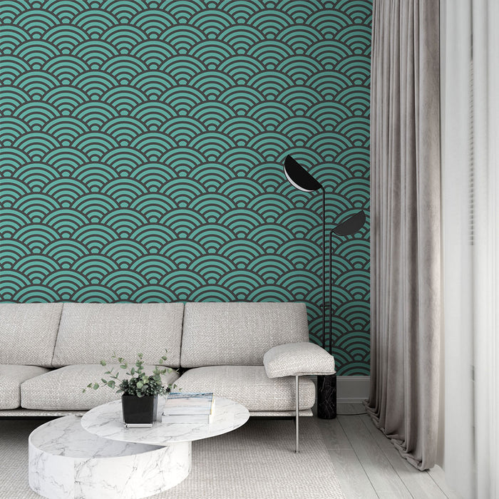 Papier peint motifs vagues | Design bleu et noir