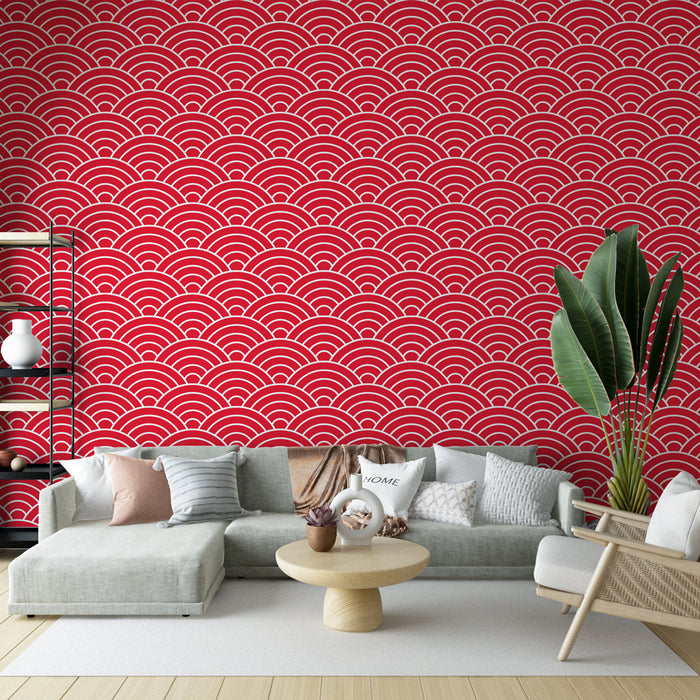 Papier peint motif seigaiha | Design japonais rouge