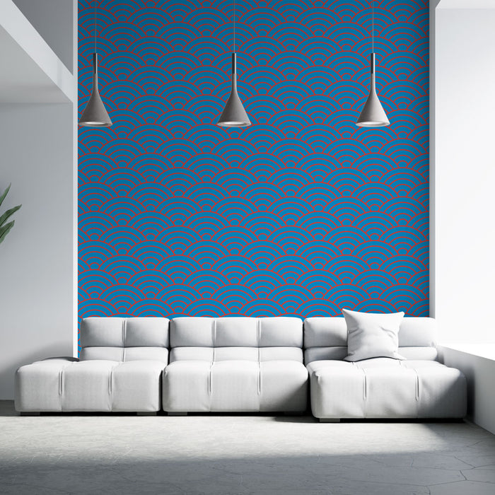 Papier peint motifs vagues | Design Bleu et Rouge