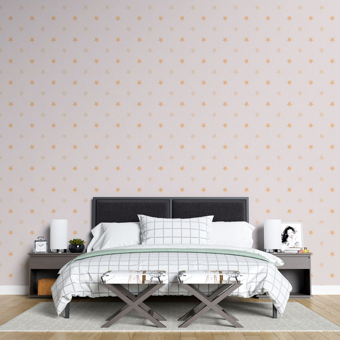 Papier peint étoiles | Fond beige et motifs étoilés orange