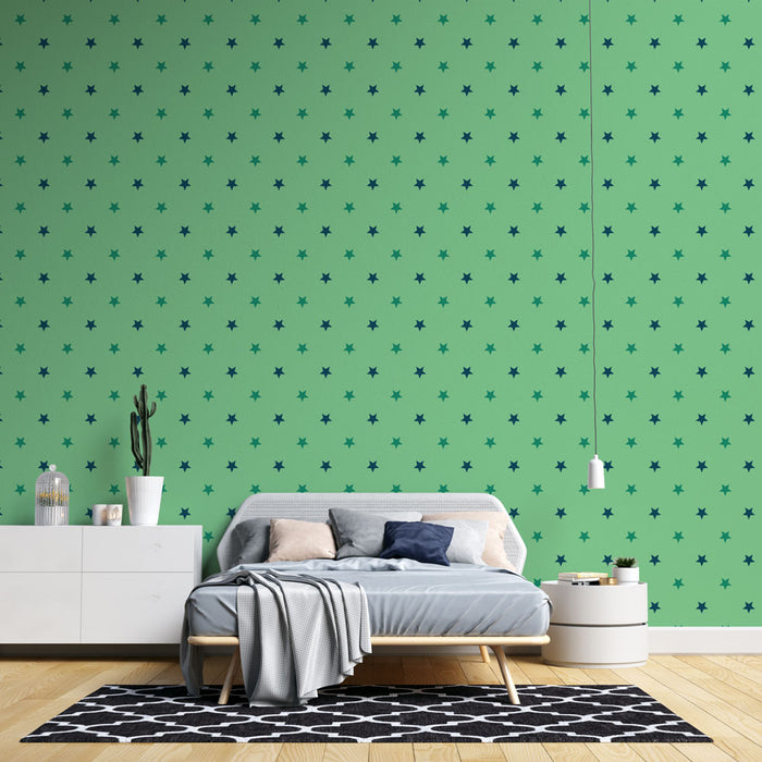 Papier peint étoiles | Fond vert menthe avec motifs étoilés