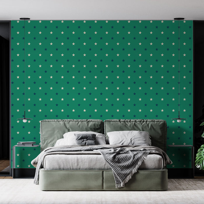 Papier peint étoiles | Motif étoilé sur fond vert