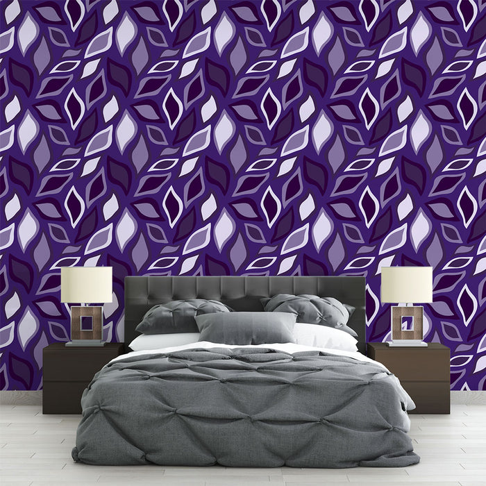 Papier peint violet feuillage | Motif feuillage abstrait