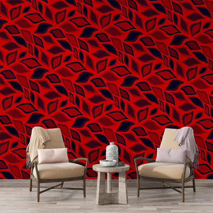 Papier peint feuillage | Motif floral rouge et noir