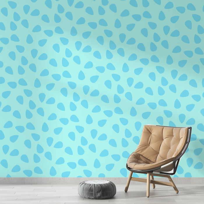 Papier peint bleu avec motif de petites feuilles pour salon moderne