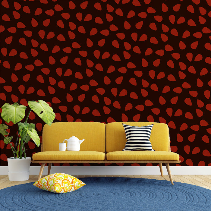 Papier peint motifs rouges | Abstrait sur fond brun