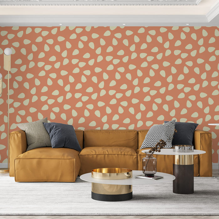 Papier peint motifs organiques | Formes abstraites sur fond corail