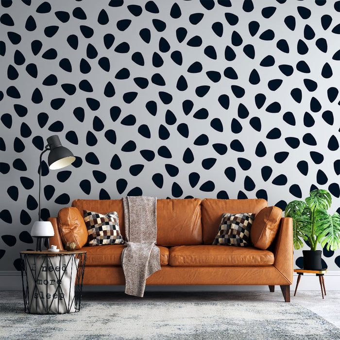 Papier peint motifs abstraits | Gouttes noires sur fond blanc