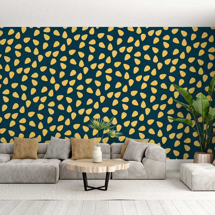 Papier peint pois | Motif jaune sur fond bleu foncé