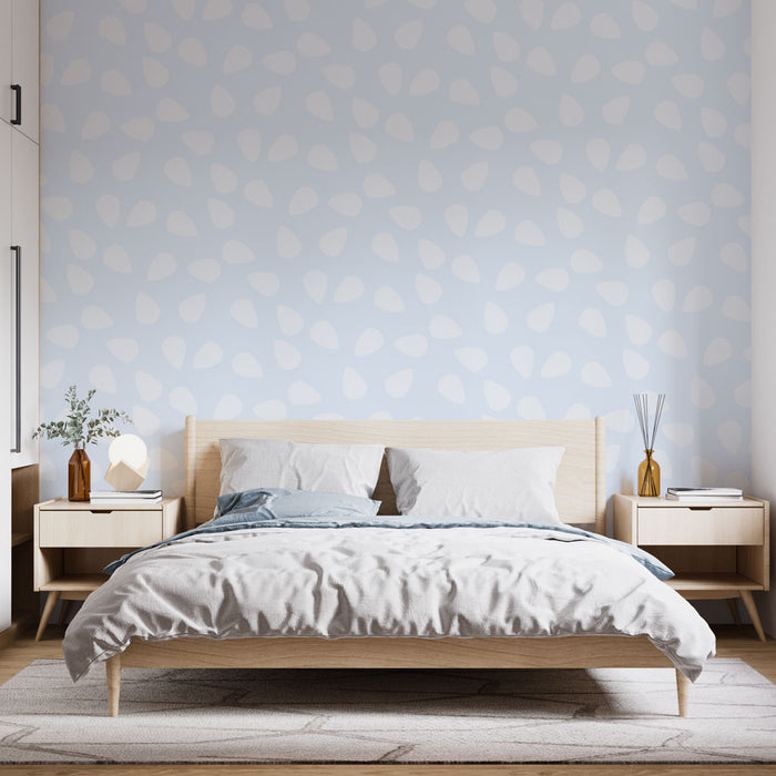 Papier peint bleu clair avec motifs de feuilles blanches pour chambre moderne