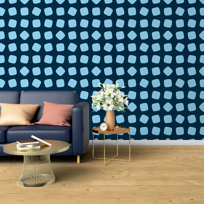Papier peint bleu avec motifs géométriques pour salon moderne et élégant