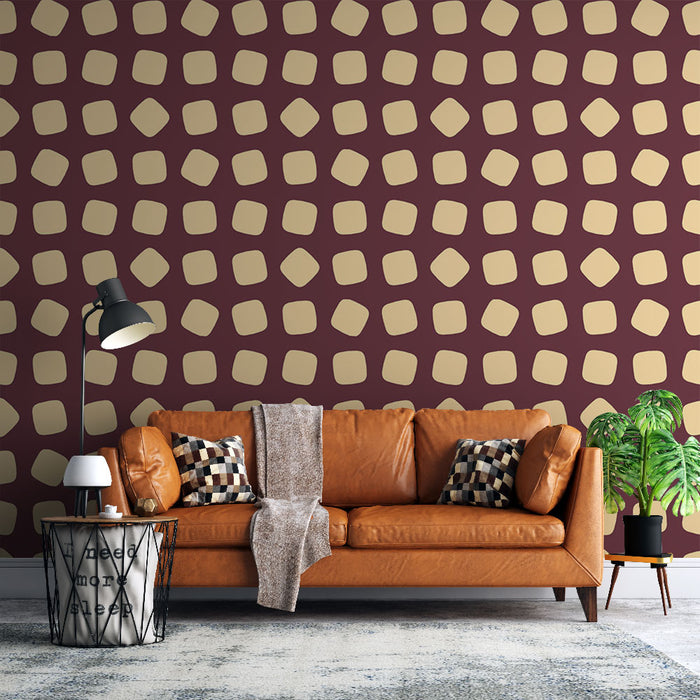 Papier peint géométrique | Motif rétro beige et marron