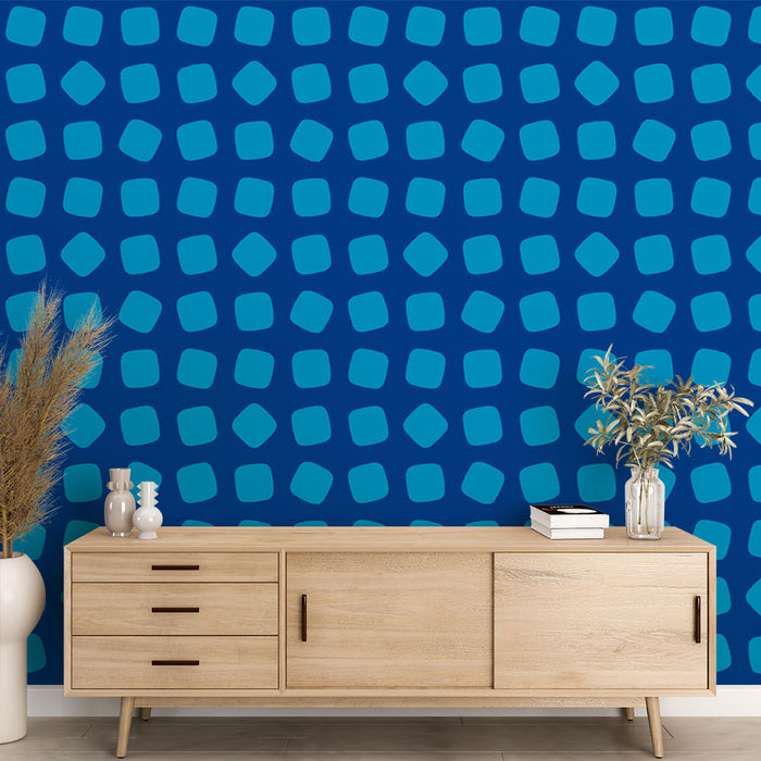 Papier peint bleu avec motifs géométriques pour salon moderne et élégant