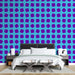 Papier peint bleu avec motifs géométriques violets pour chambre moderne