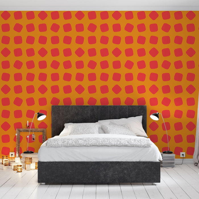 Papier peint rétro | Motifs géométriques orange et rouge