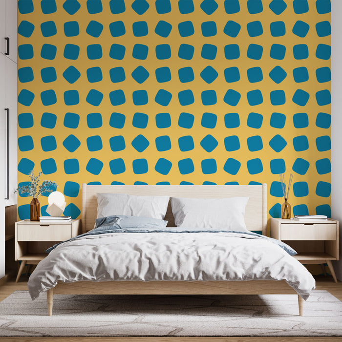 Papier peint géométrique | Motif bleu sur fond jaune