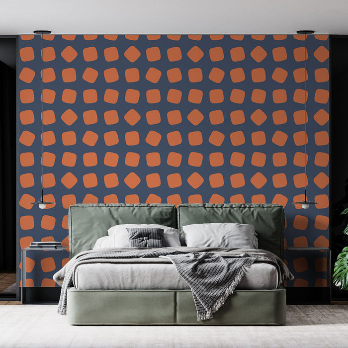 Papier peint géométrique | Motif orange sur fond bleu