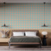 Papier peint moderne avec motifs de petites pierres beige sur fond bleu pour chambre à coucher élégante