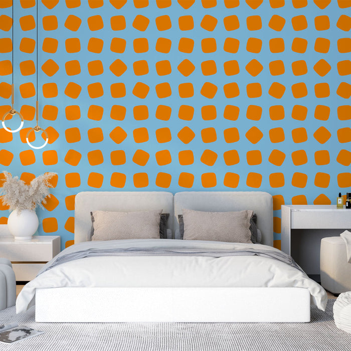 Papier peint motif géométrique | Orange vif et bleu clair