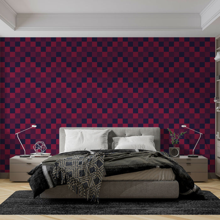 Papier peint damier | Motif bordeaux et noir