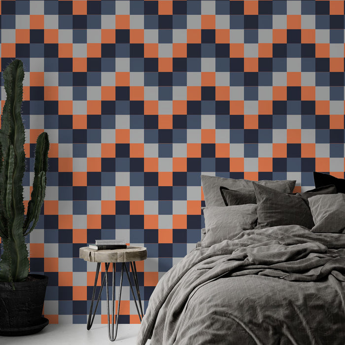 Papier peint à motifs géométriques | Zigzag orange et bleu