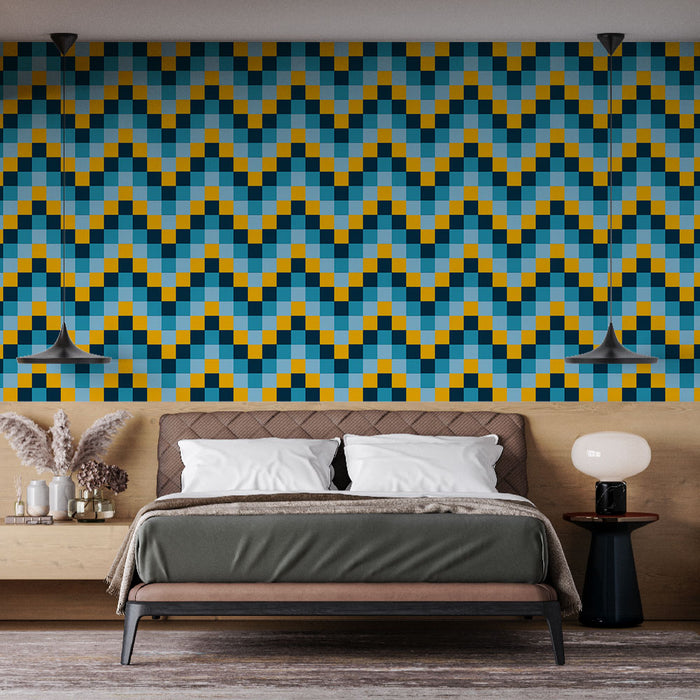 Papier peint moderne avec motifs chevrons multicolores pour chambre à coucher élégante