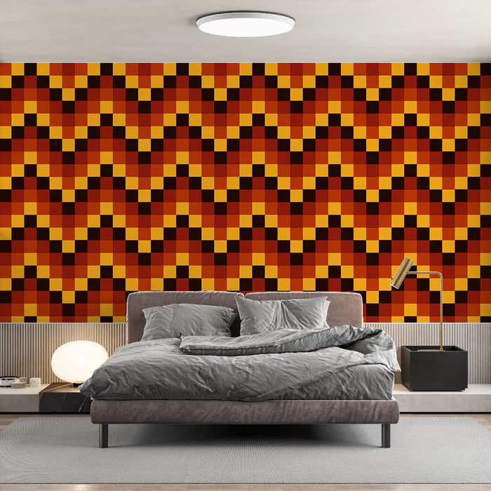 Papier peint géométrique | Motif en zigzag orange et noir