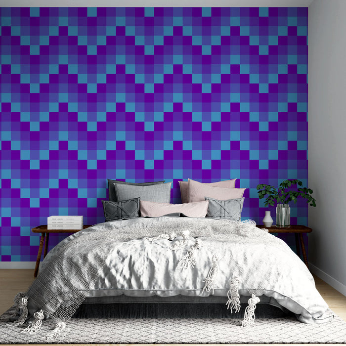 Papier peint géométrique | Motif en zigzag violet et bleu