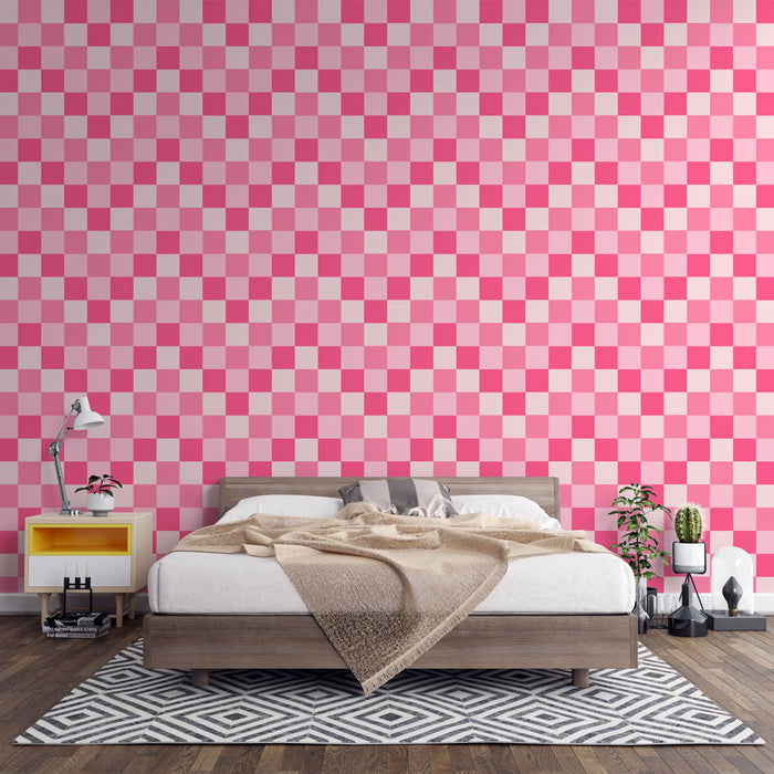 Papier peint à carreaux | Design rose et blanc