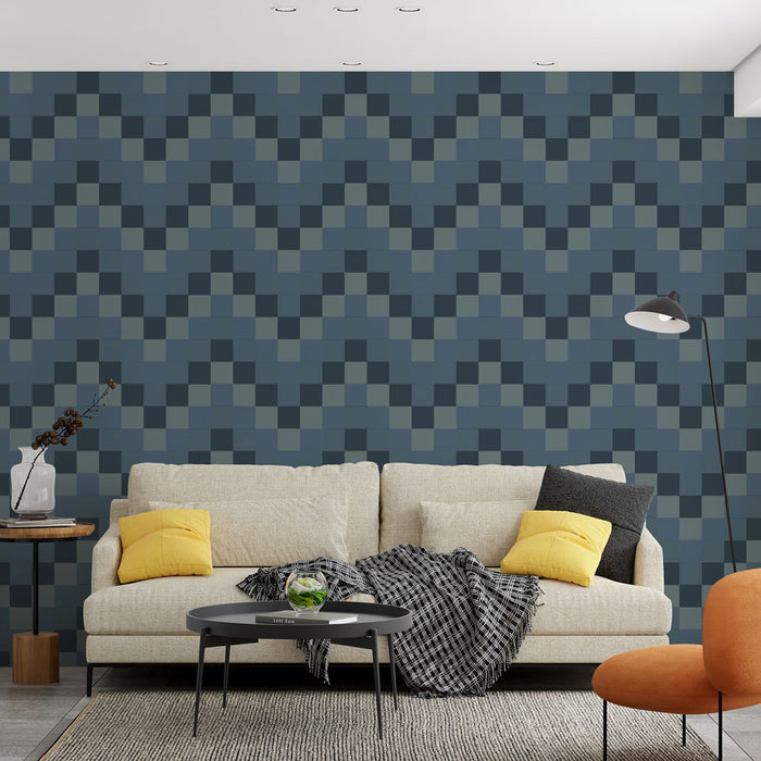 Papier peint géométrique | Motif à chevrons bleu et gris