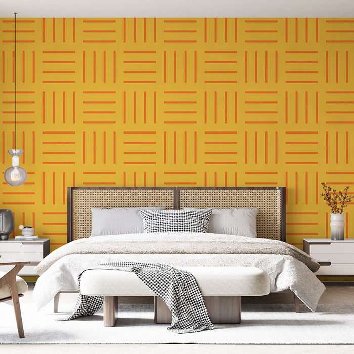 Papier peint géométrique | Motif Orange sur Jaune