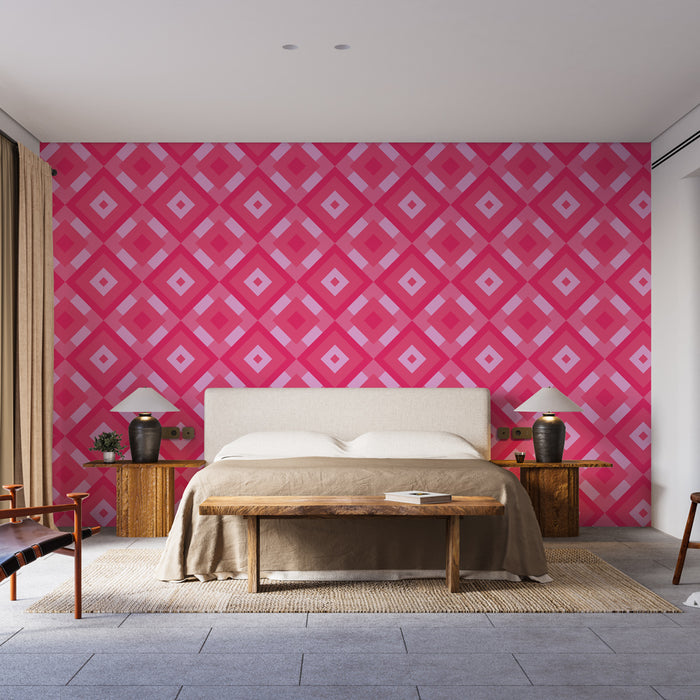 Papier peint rose avec motifs géométriques en losange pour chambre moderne