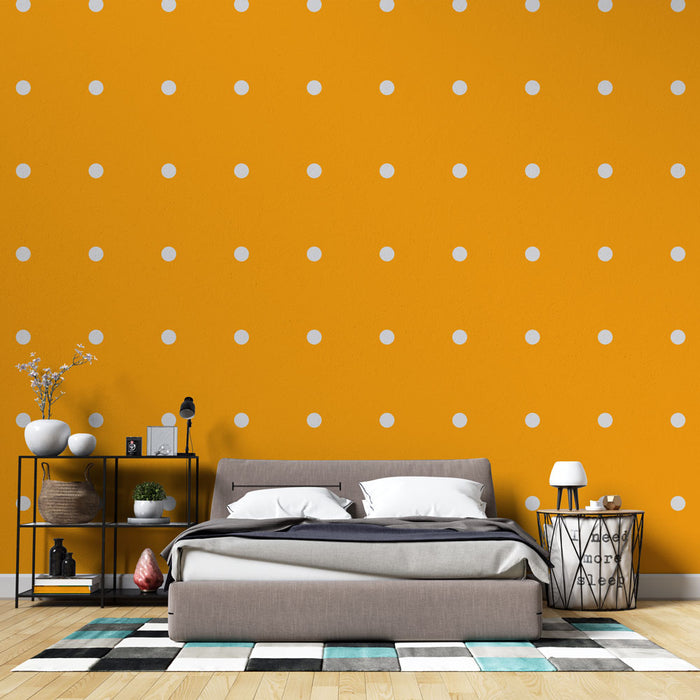 Papier peint pois | Motif orange et blanc