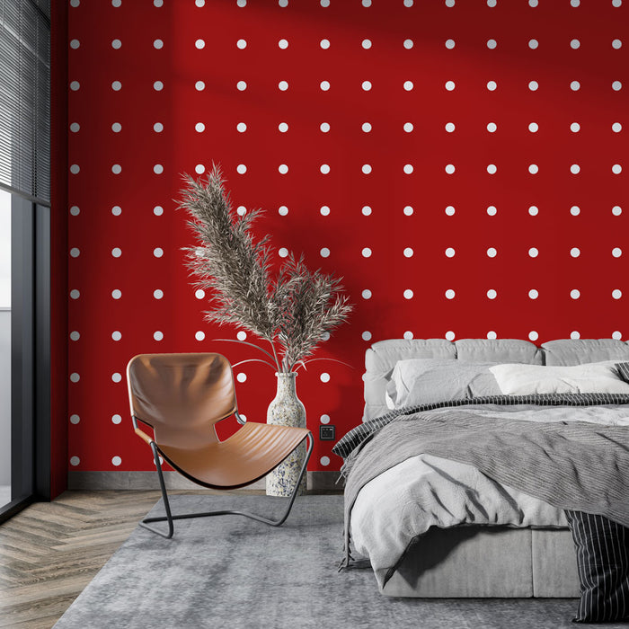 Papier peint pois | Rouge et blanc classique